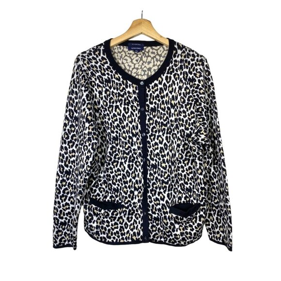 Lands End Sweater Women XL Knit Cardigan Animal Print Supima Cotton Leopard - Picture 1 of 7